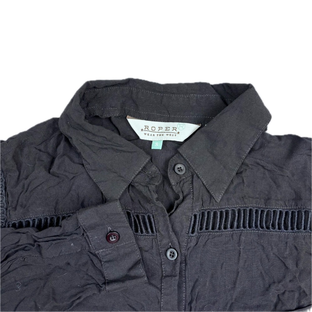 Roper Wear the West Black Rayon Ladder Crochet Trim Button Down Shirt 030-592-70